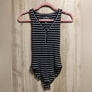 American Eagle Outfitters Black and White Striped Bodysuit